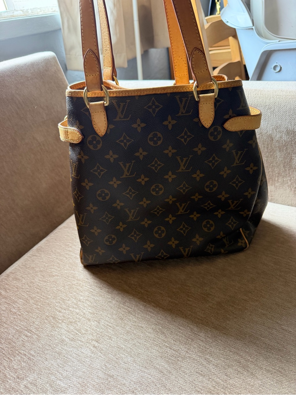 Louis Vuitton Monogram Canvas Shoulder Tote with Tan Trim - Picture 4 of 11